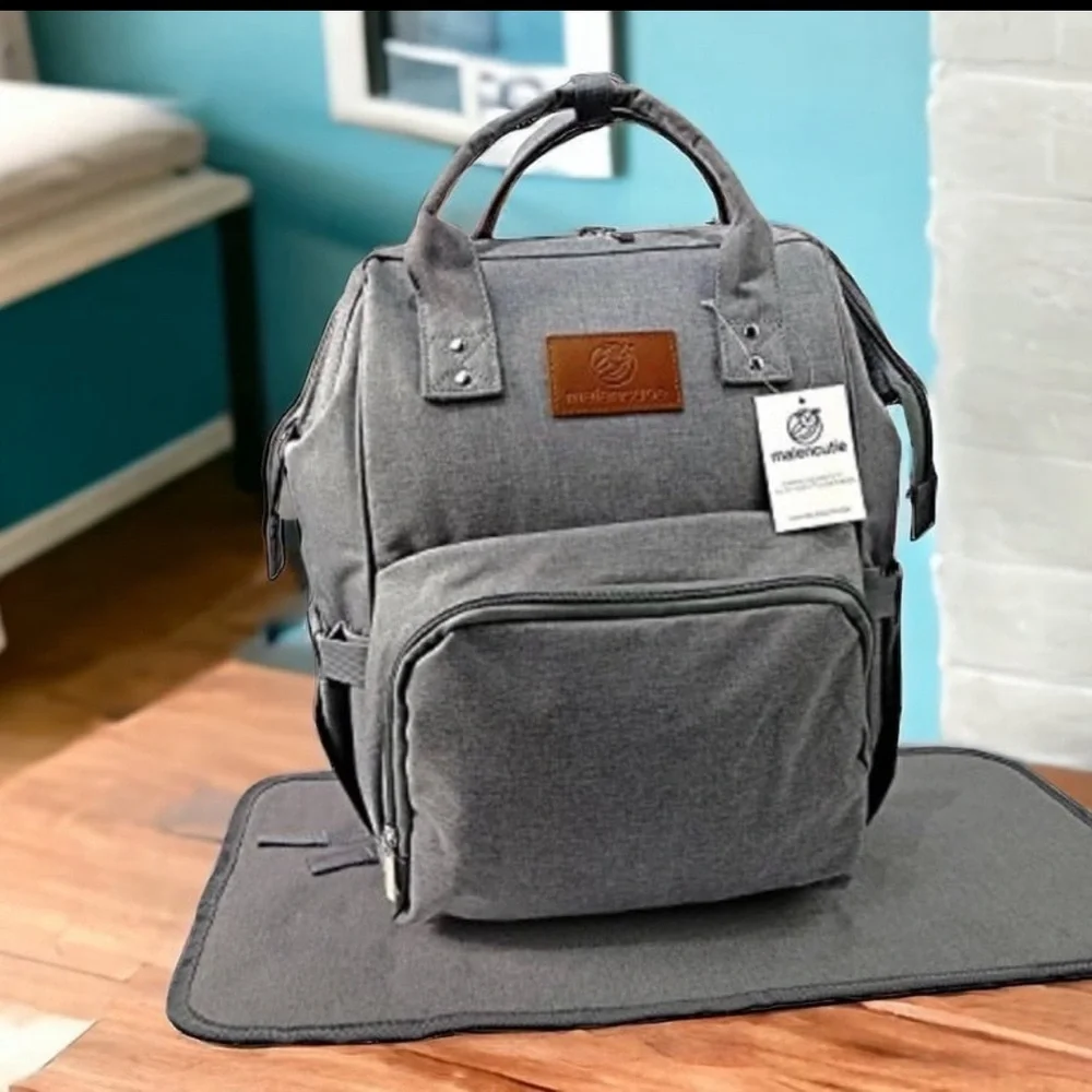 Stylish Gray Multi-Function Diaper Bag Backpack with Changing Pad. - Picture 3 of 13